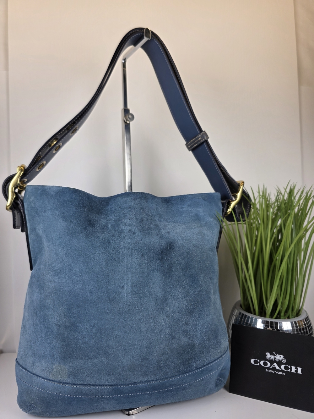 Coach Hobo 1419 Blue Suede Shoulder Shoulder Crossbody Rare Bag - Picture 4 of 14